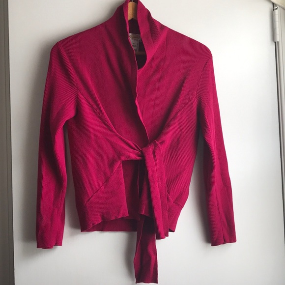 Vintage Talbots Hot Pink Wrap Tie Front Cardigan Sweater Top Medium Petite - Picture 6 of 8